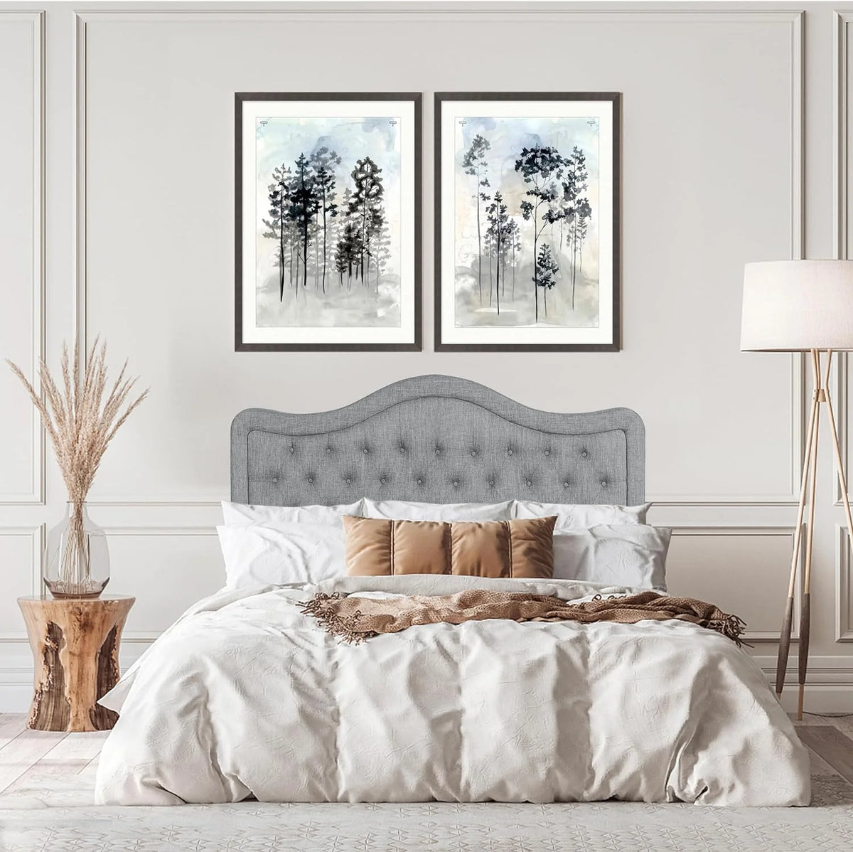 Light Grey Upholstered Button Tufted Queen Headboard and Bed Frame F238