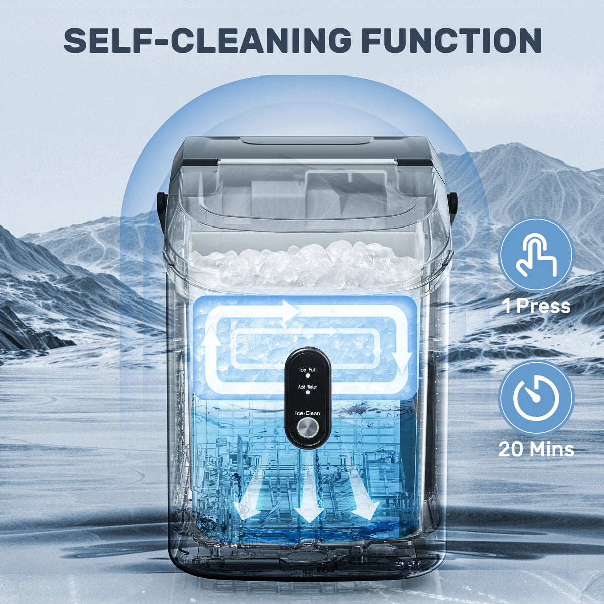 Nugget Ice Maker Countertop with Soft Chewable Pellet Ice, 33lbs/24H, Self-Cleaning, Stainless Steel, Black D358