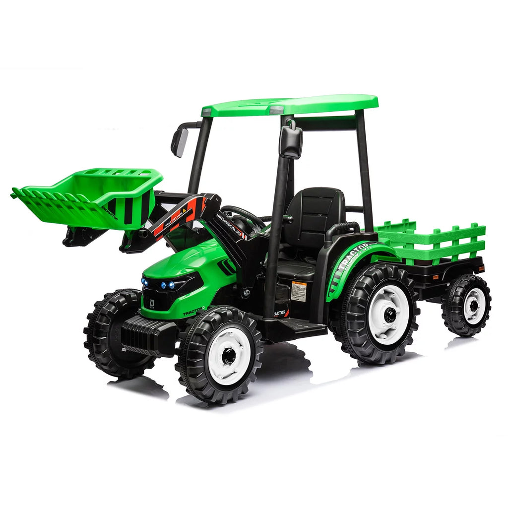 24 V Powered Ride Ons Tractor with Trailer, Green W631