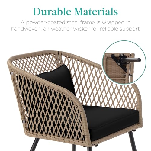 3-Piece Outdoor Wicker Bistro Set with Tempered Glass Side Table M2084