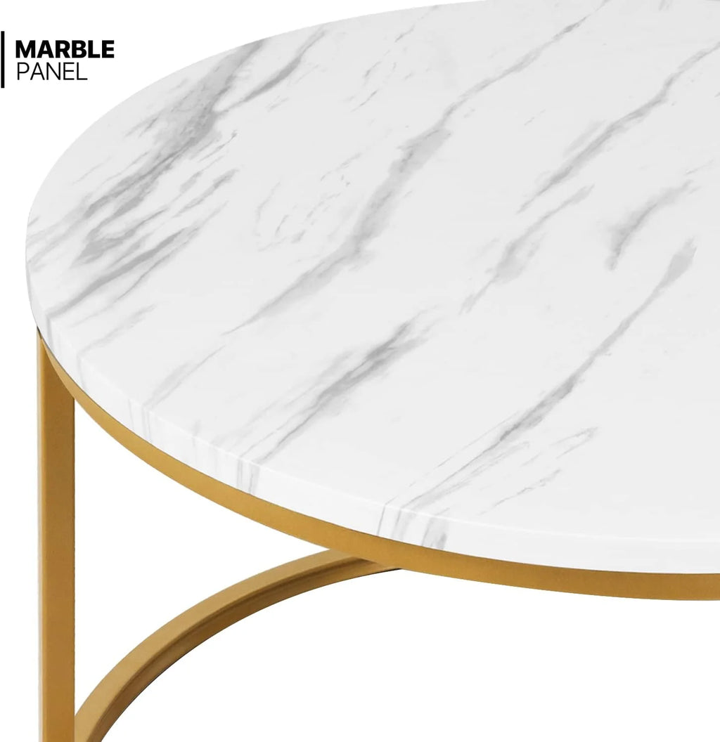 35" Coffee Table Set of 2 Nesting Round Side Tables Metal Frame I8292