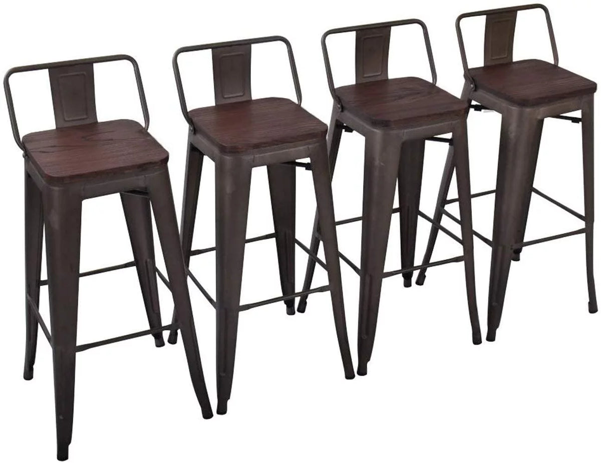 24 Metal Barstools Set of 4 Counter Height with Back D4356