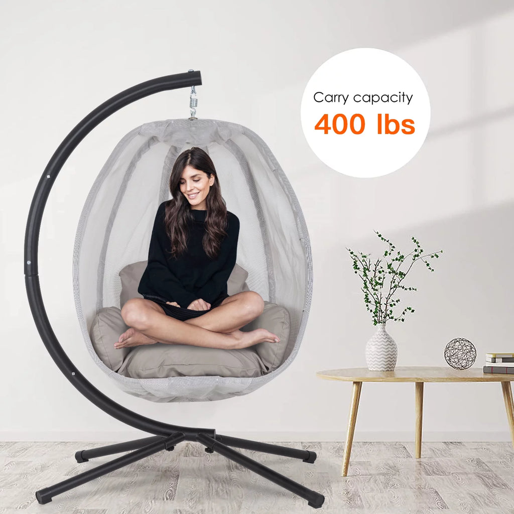 Egg Chair with Metal Stand and Cushion, 400LBS Capacity, Gray V62367