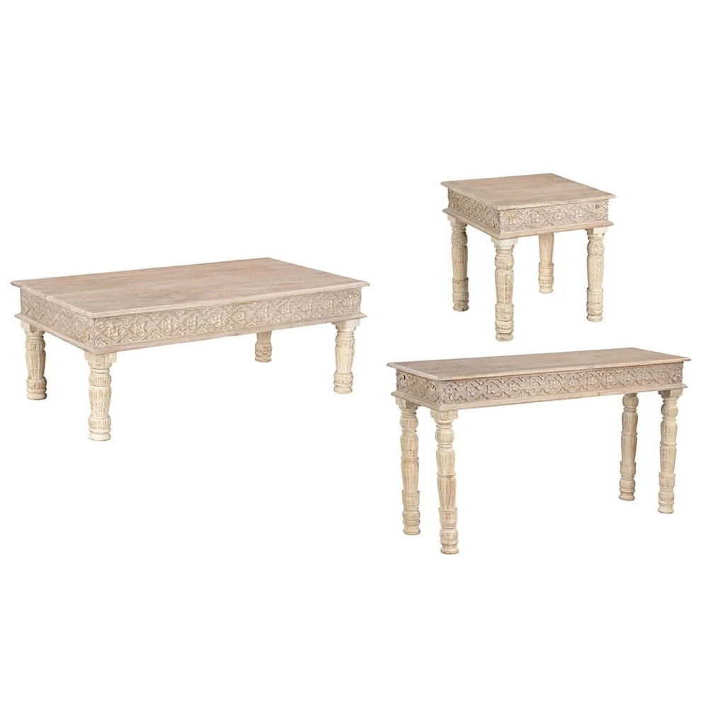 Carved Solid Wood Coffee Table in White O978