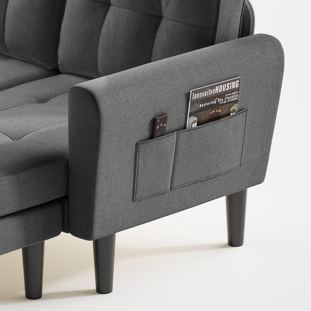 Dark Gray L Shaped Sectional Sofa Bed with Ottoman X805