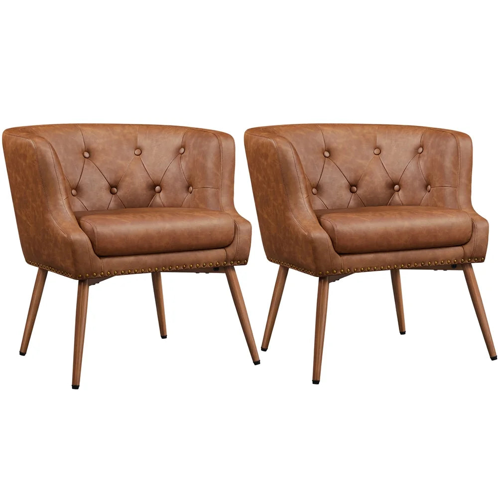 Brown Faux Leather Accent Chair with Metal Legs Y11765