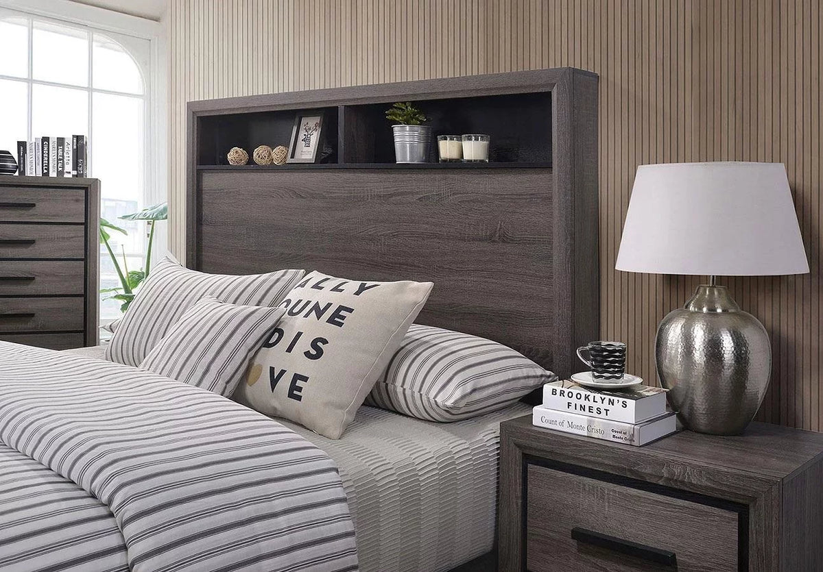 Contemporary Gray Wood King Bedroom Set 5pcs I127174