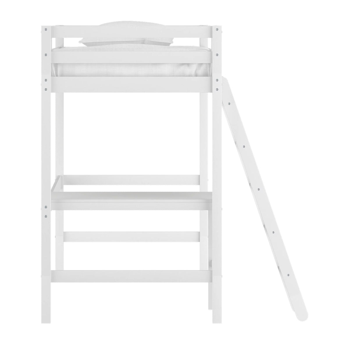 White Wood Twin Loft Bunk Bed with Desk J78771