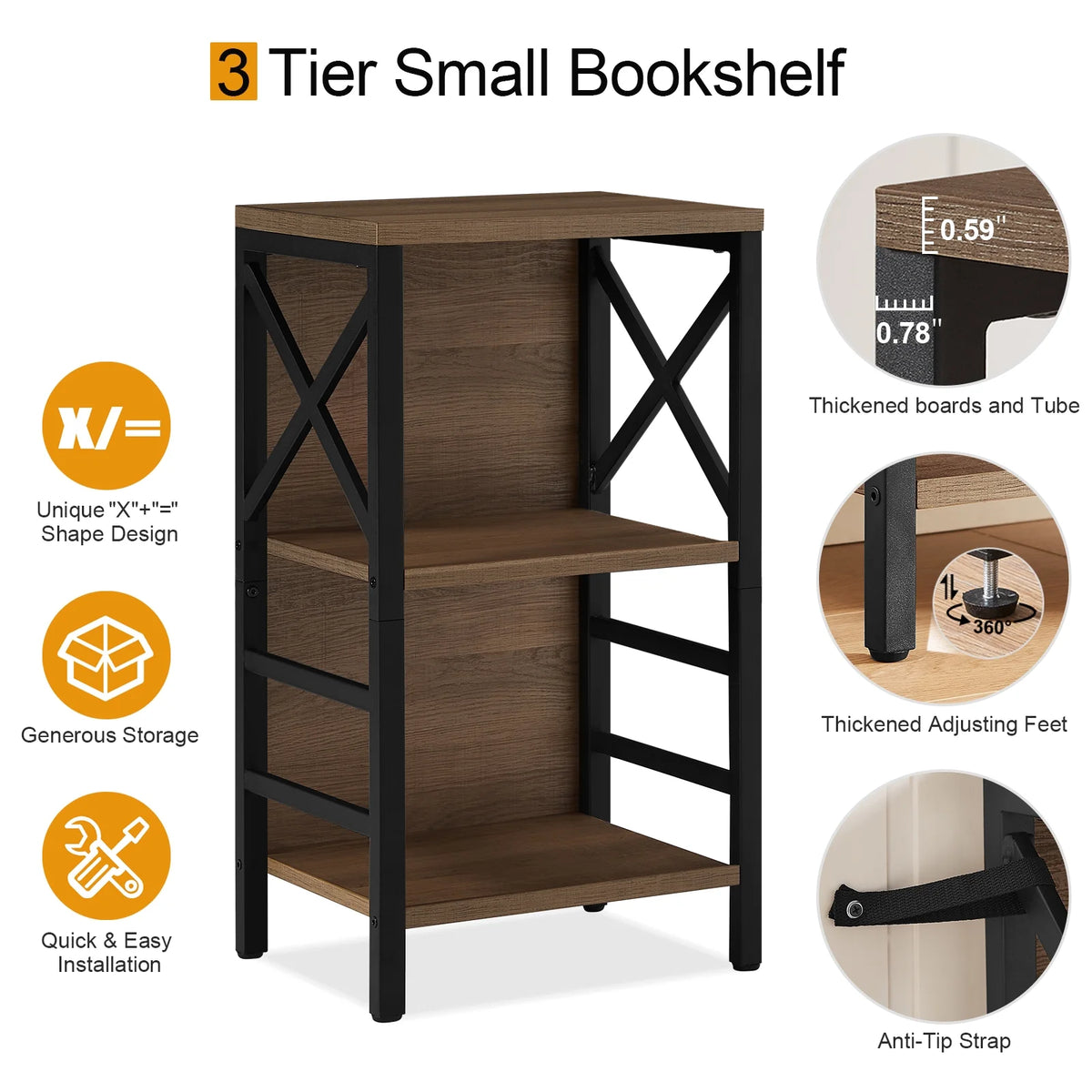 3 Tier Wood and Metal Bookshelf G796409