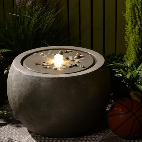 Large Round Bubbler Water Fountain with Lights & Pump Gray U723