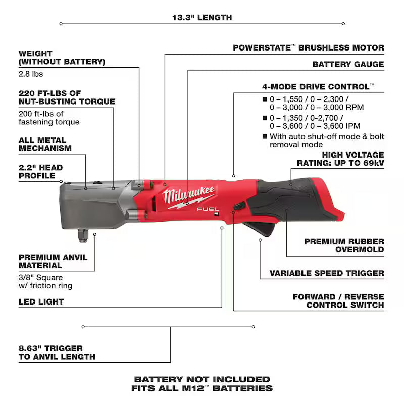 12V Lithium-Ion Brushless Cordless Right Angle Impact Wrenches with 2.5 Ah Batteries H931953