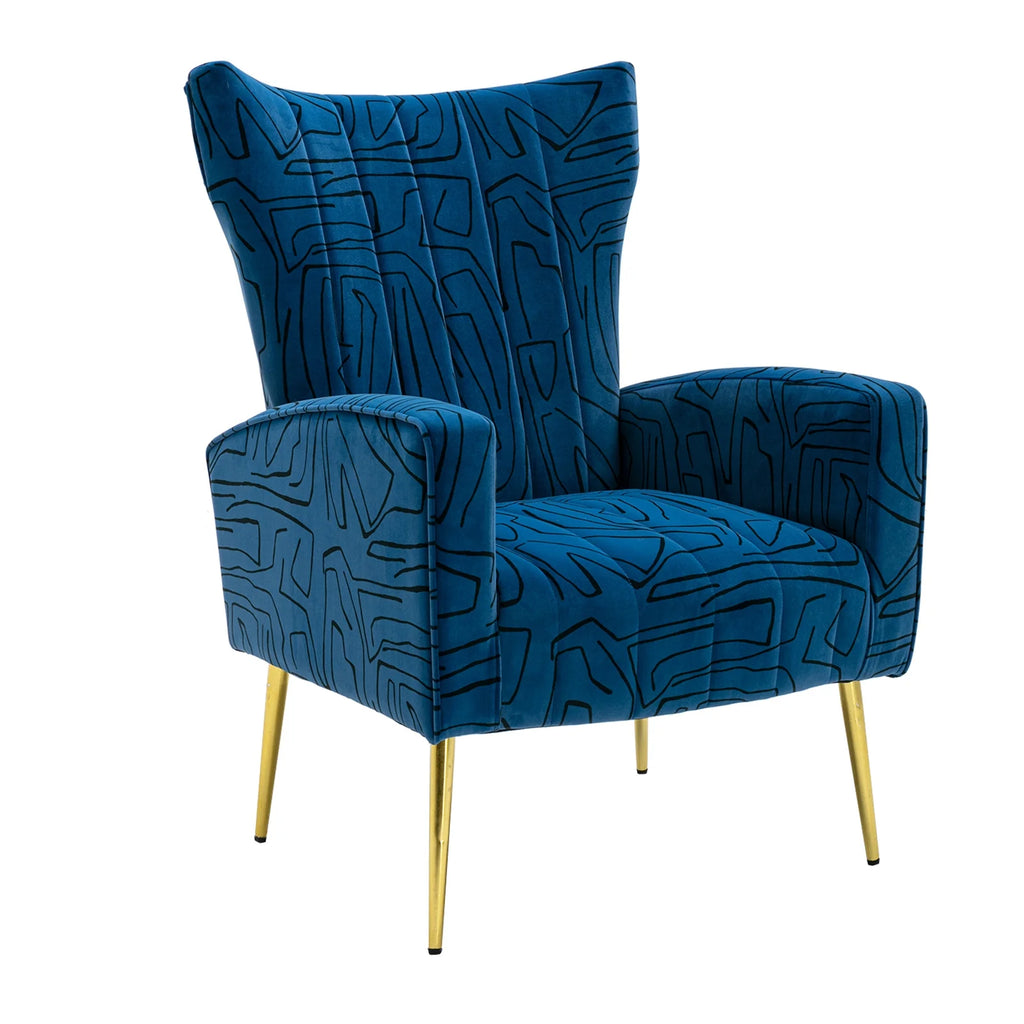 Navy Blue Velvet Wingback Accent Chair with Metal Legs L320