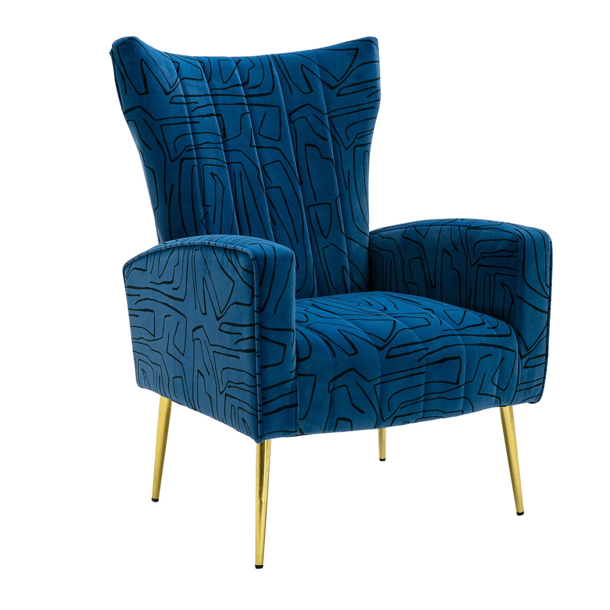 Navy Blue Velvet Wingback Accent Chair with Metal Legs L320