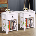White Set of 2 Wooden Nightstand with Drawer & Shelf Z8267