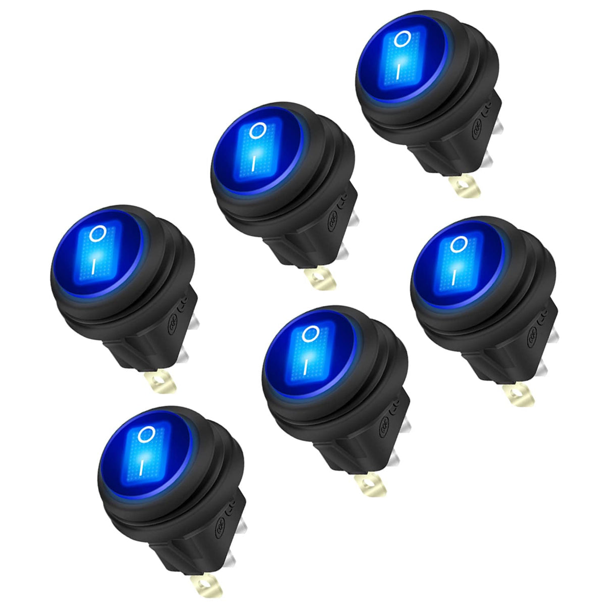 6Pcs LED Rocker Switch 12V 20A 3pin 2 Position Spst Waterproof Toggle Switch with 20mm/0.8Mounting Hole，On Off Switch for Marine Cars Ships Trucks(Red) N583