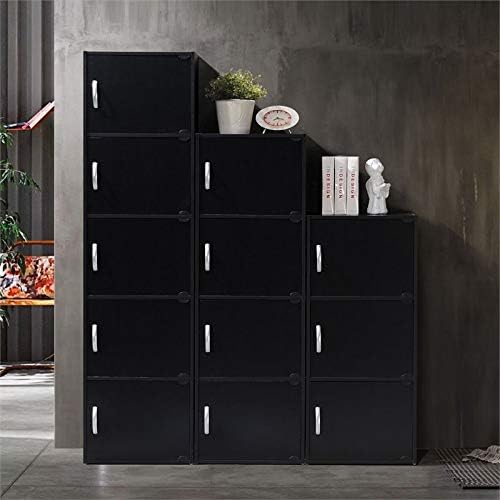 5 Shelf 5 Door Black Bookcase E346943