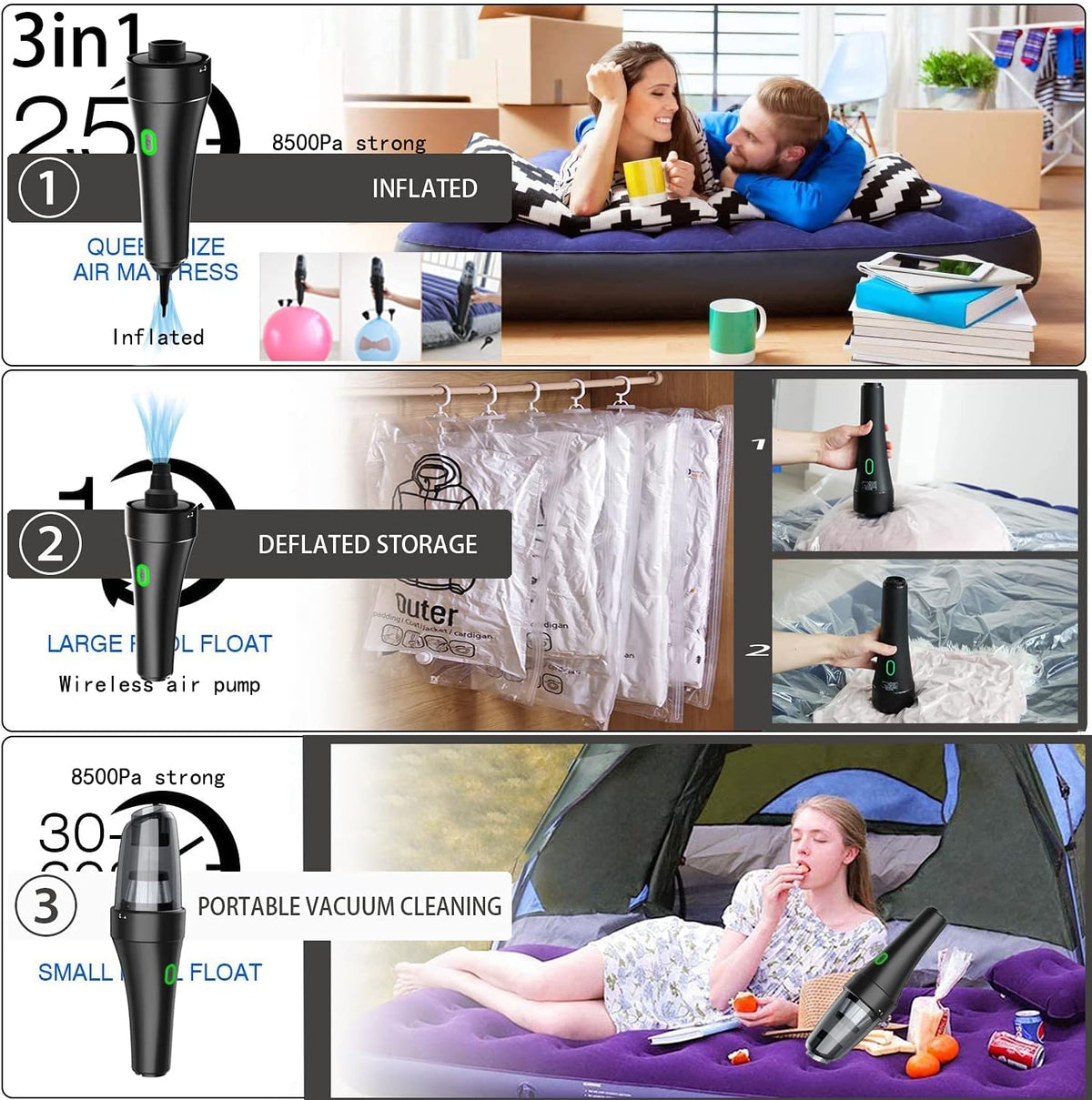 Cordless Handheld Vacuum 8000PA Black Pack of 2 X52327