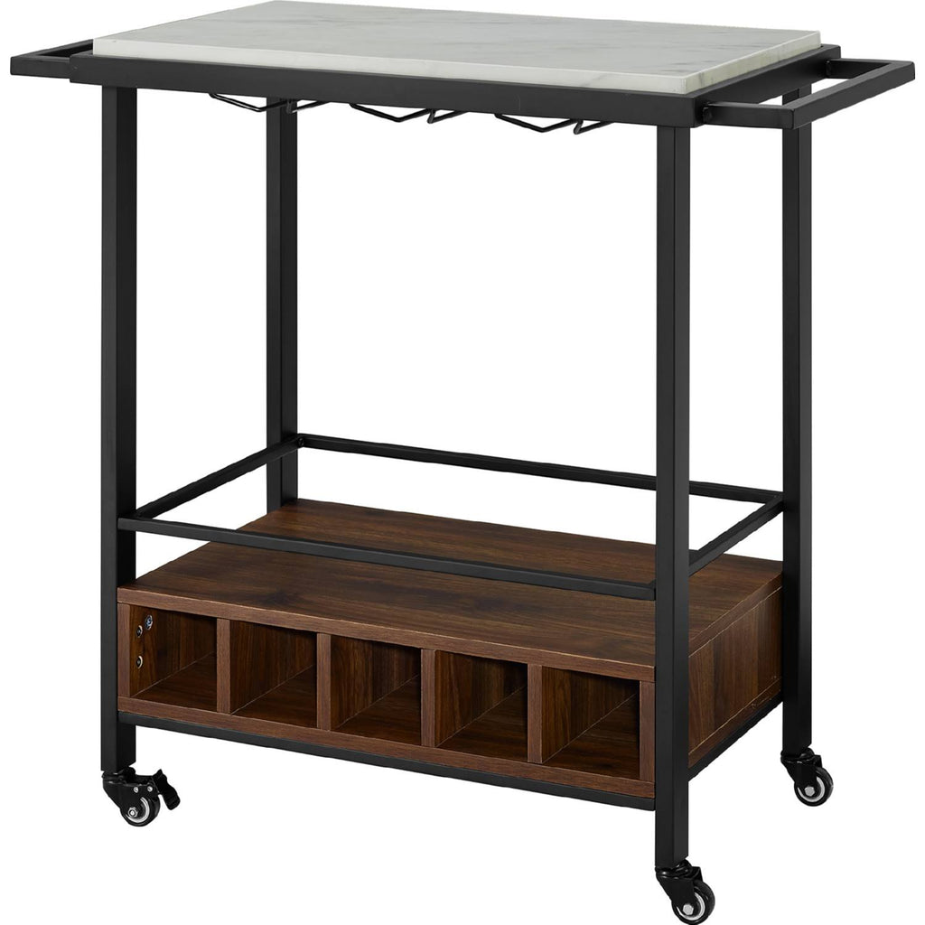34 inch Black Marble Serving Bar Cart S914