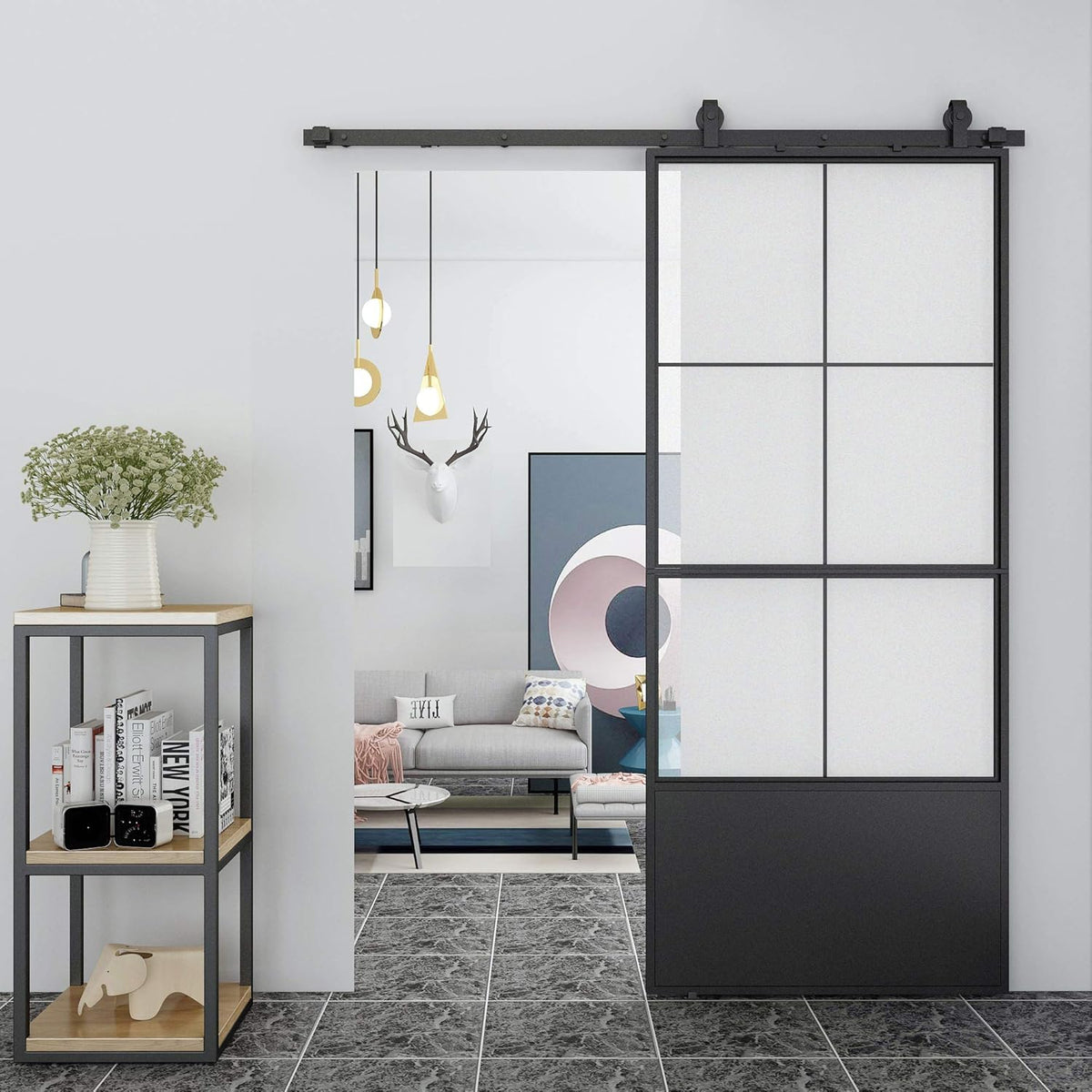36in x 84in Frosted Glass Sliding Barn Door with Hardware Kit P456554