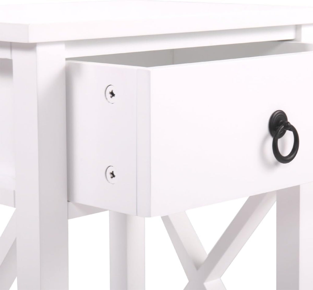 White Set of 2 Wooden Nightstand with Drawer & Shelf Z8267