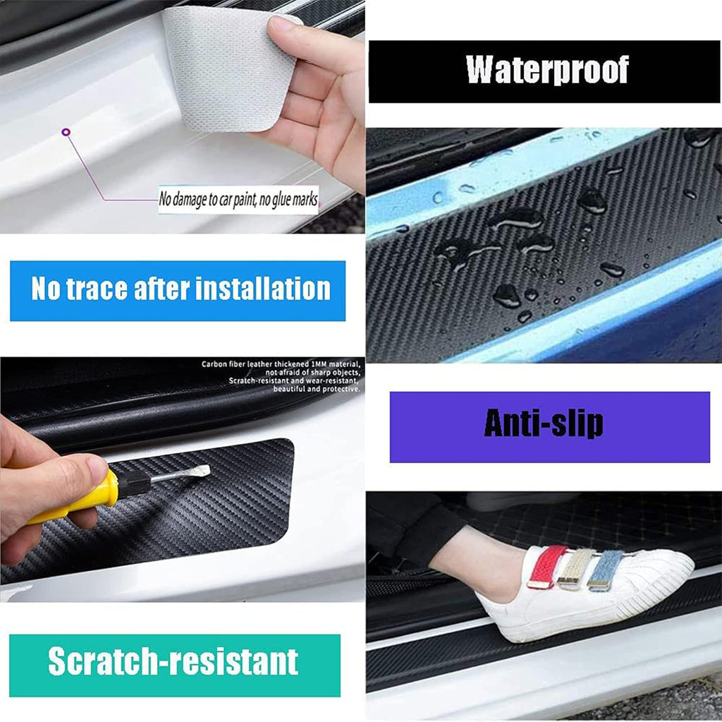 Black Carbon Fiber Textured Leather Car Door Sill Protector Stickers 4pcs/Set S622