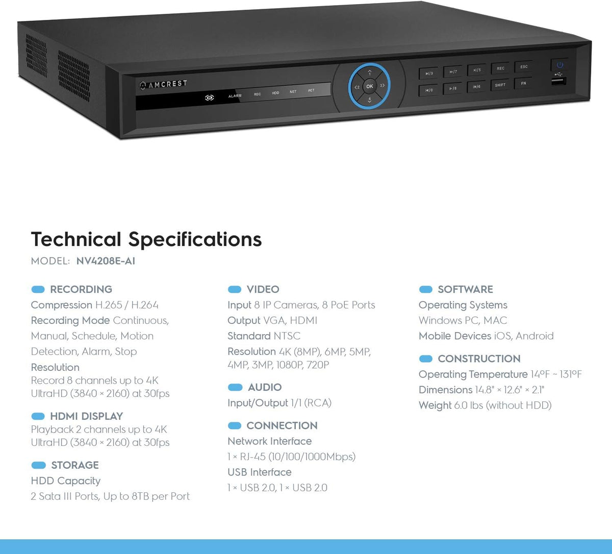 8-Channel AI NVR with 8-Port PoE P71613