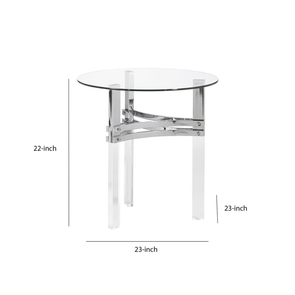 Round Glass Top End Table with Acrylic Legs M410