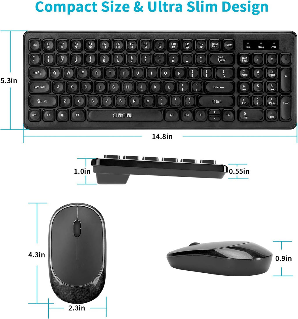 Wireless Keyboard and Mouse Combo, USB Compact Full Size Keyboard and 2.4Ghz Optical Mouse D4804