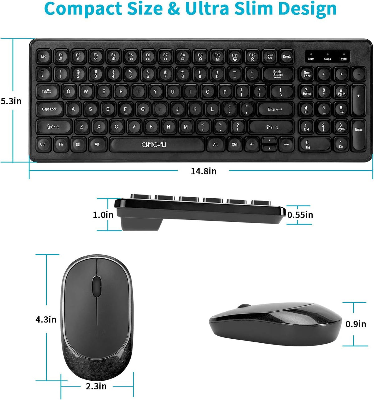 Wireless Keyboard and Mouse Combo, USB Compact Full Size Keyboard and 2.4Ghz Optical Mouse D4804