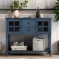 Antique Navy Console Table with Storage Cabinet and Bottom Shelf E2081
