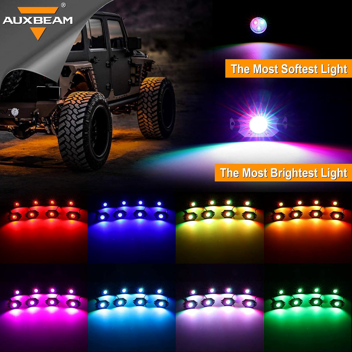 RGB 8 Pods Bluetooth Waterproof Multicolor LED Rock Light Kit S775