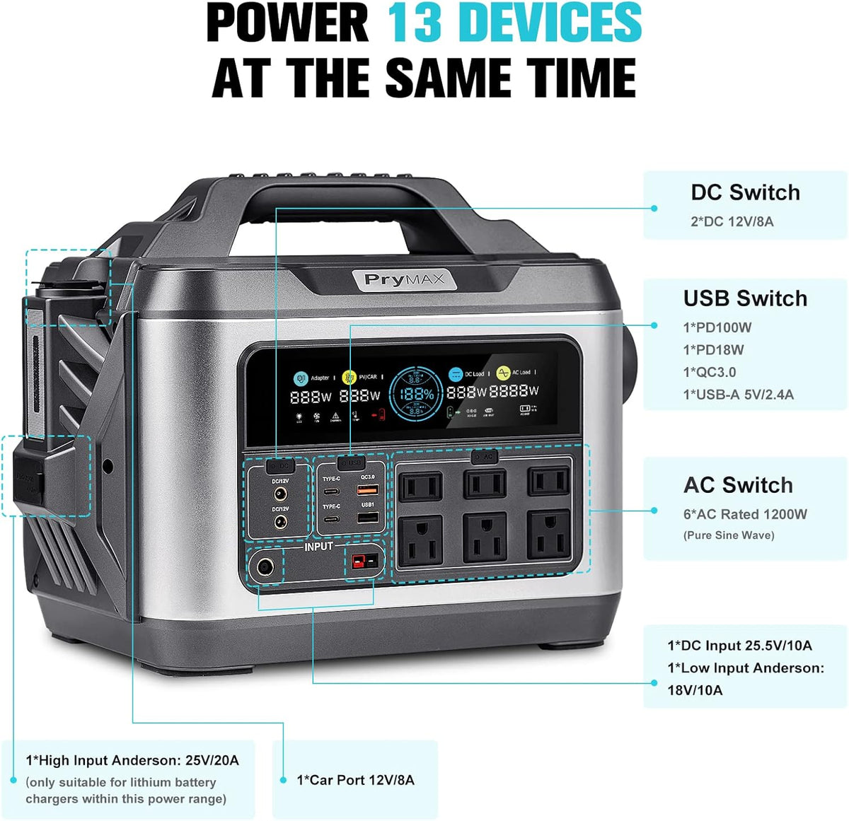 Portable Power Station 1200W 1110WH Solar Generator X3833