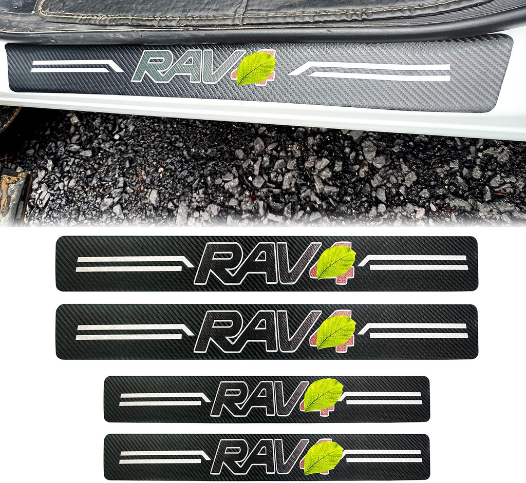 Black Carbon Fiber Textured Leather Car Door Sill Protector Stickers 4pcs/Set S622