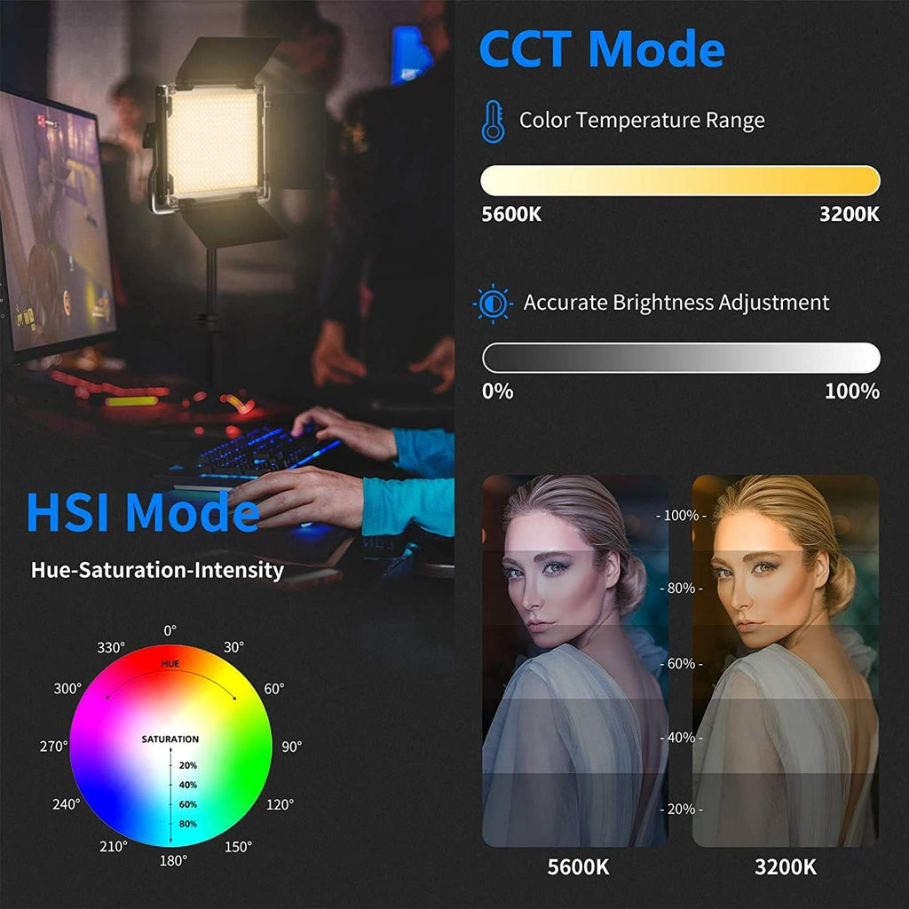 RGB LED Video Light with Stands and Bag 2-Pack O3577