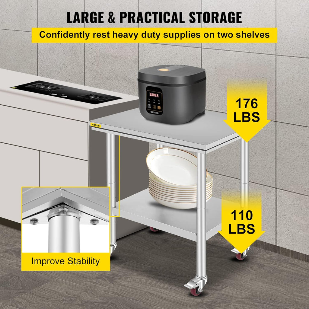 Stainless Steel Work Table with Wheels 24 x 30 W492