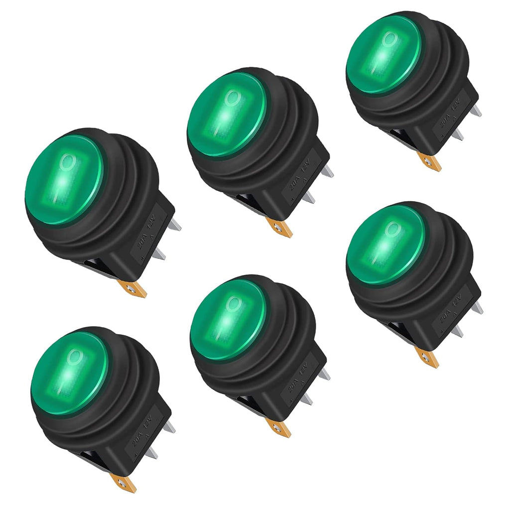 6Pcs LED Rocker Switch 12V 20A 3pin 2 Position Spst Waterproof Toggle Switch with 20mm/0.8Mounting Hole，On Off Switch for Marine Cars Ships Trucks(Red) N583