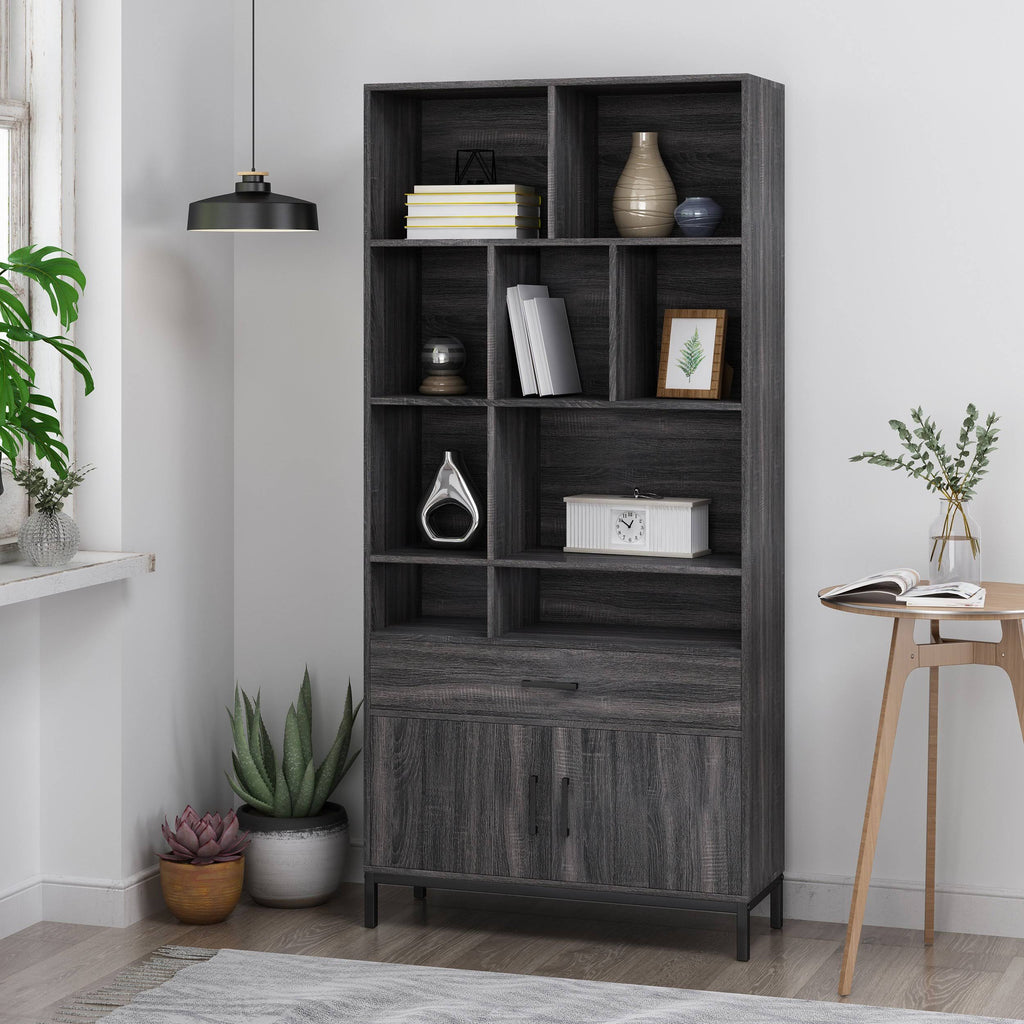 Dark Gray Black Faux Wood Cube Bookcase R62056