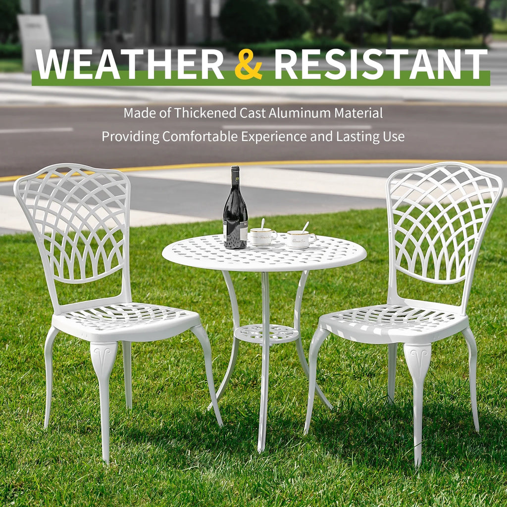 3 Piece White Patio Bistro Set with Umbrella Hole B505596