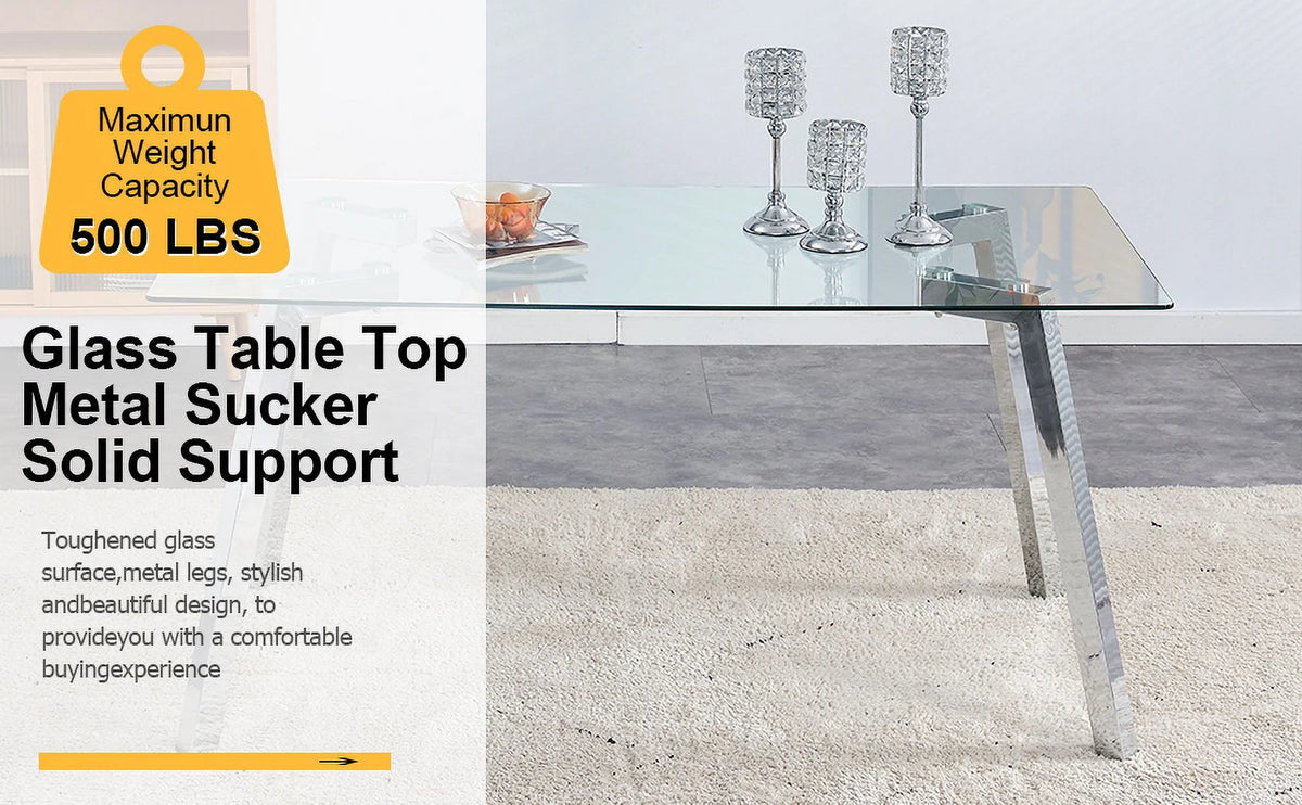 Rectangle Glass Dining Table with Metal Base N4310