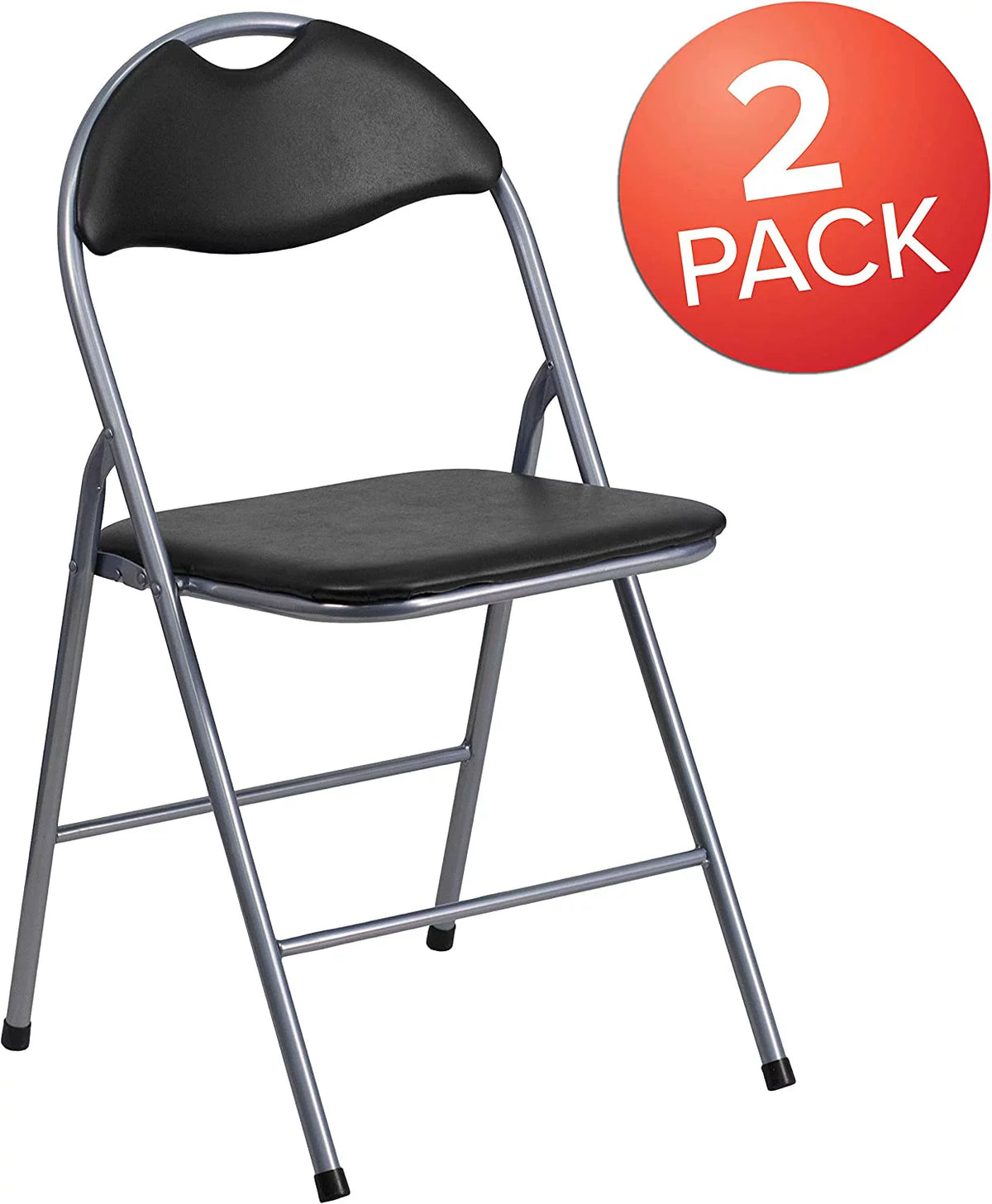 2 Pack Black Vinyl Metal Folding Chair with Carrying Handle C939405