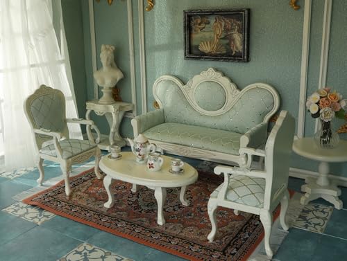 Victorian Dollhouse Furniture Set, 1/12 Scale 8pcs White & Green B504