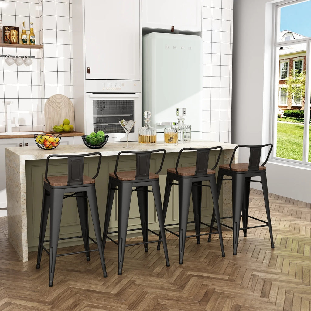 24 Metal Barstools Set of 4 Counter Height with Back D4356