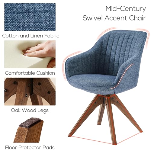 Off White Fabric Upholstered Swivel Accent Chair with Oak Wood Legs X54127