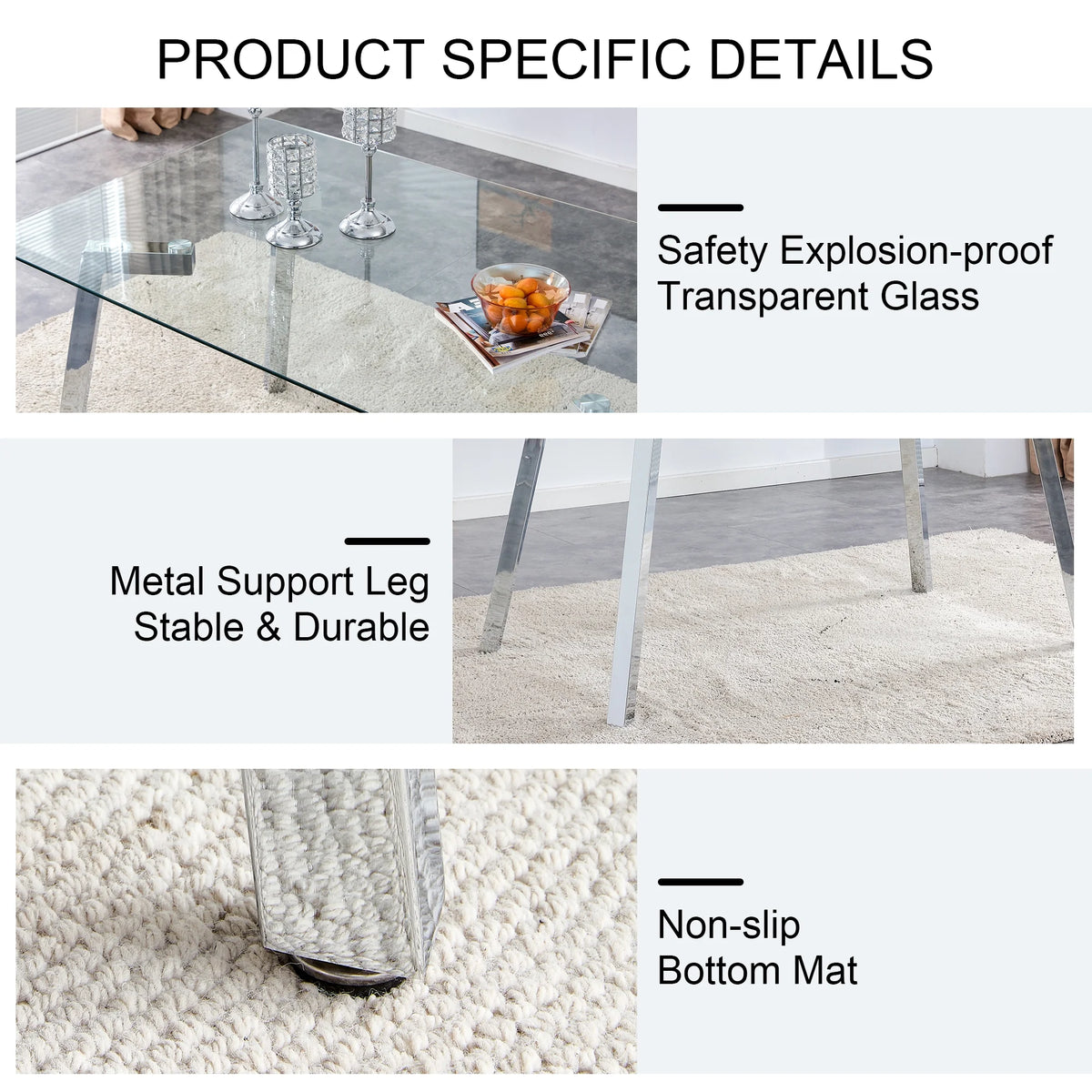 Rectangle Glass Dining Table with Metal Base N4310