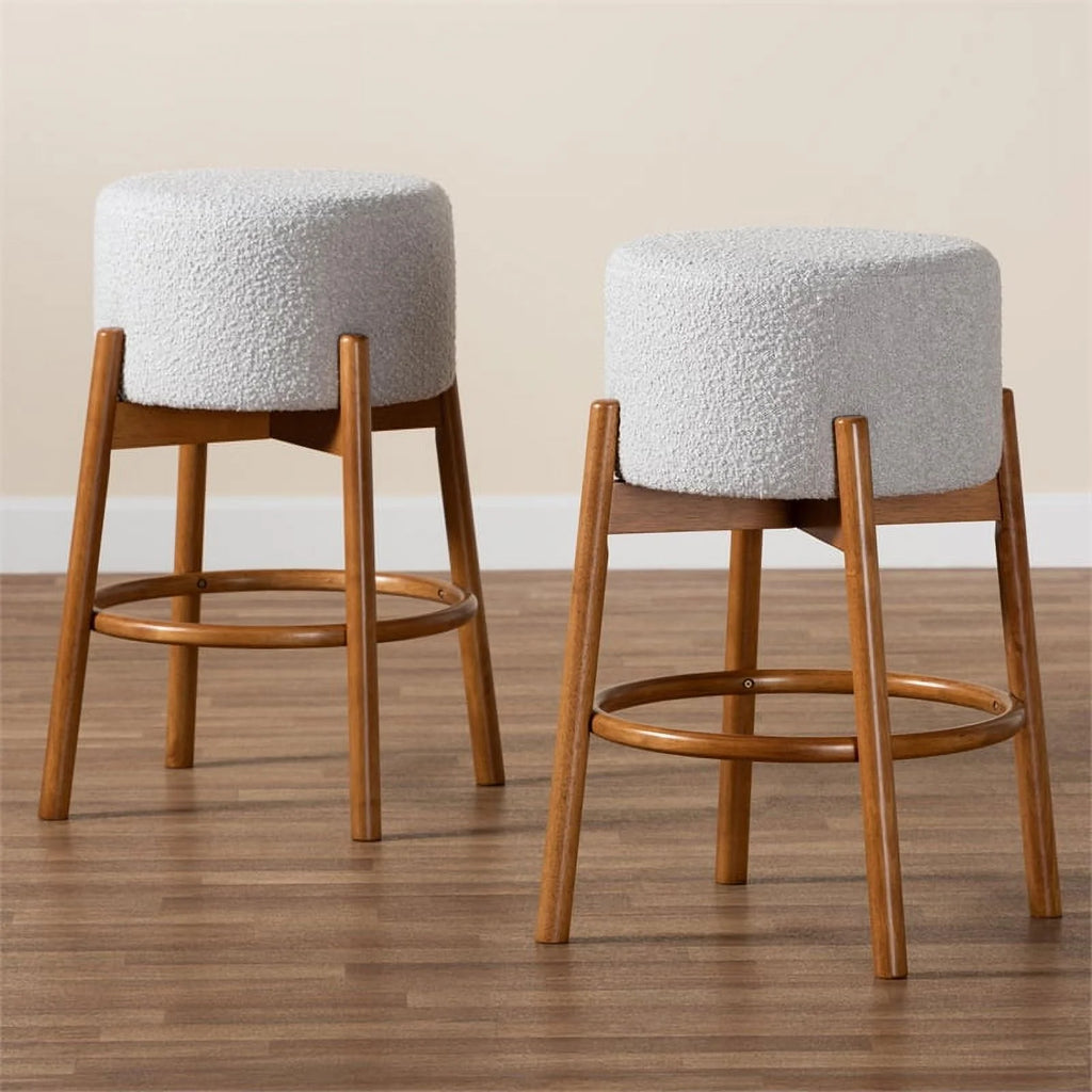 Light Gray Fabric and Brown Wood 2-Piece Bar Stool Set C29749