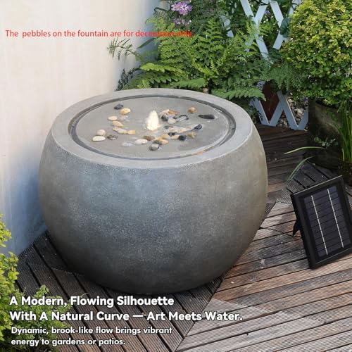 Large Round Bubbler Water Fountain with Lights & Pump Gray U723