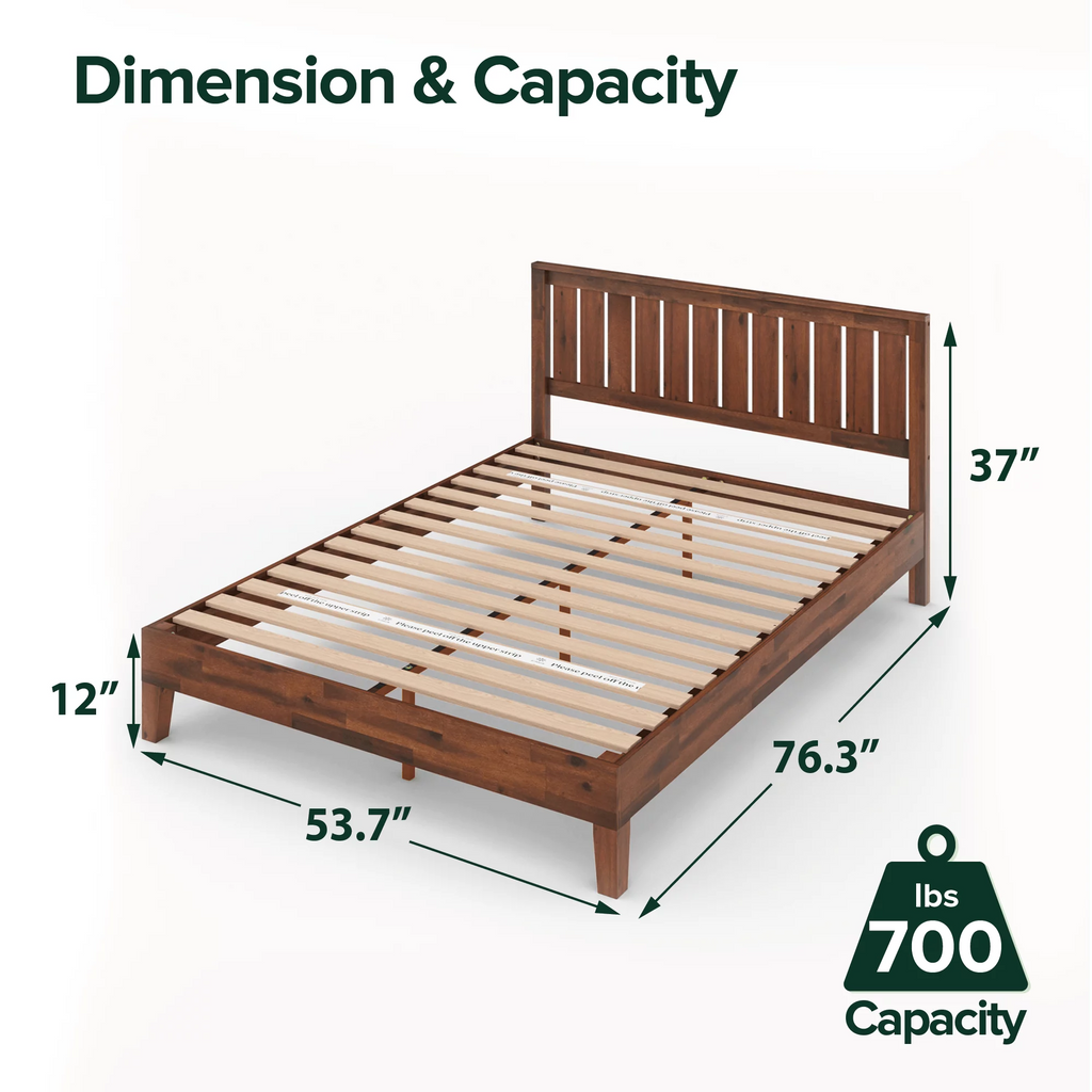 Queen Wood Platform Bed Frame with Headboard T4675