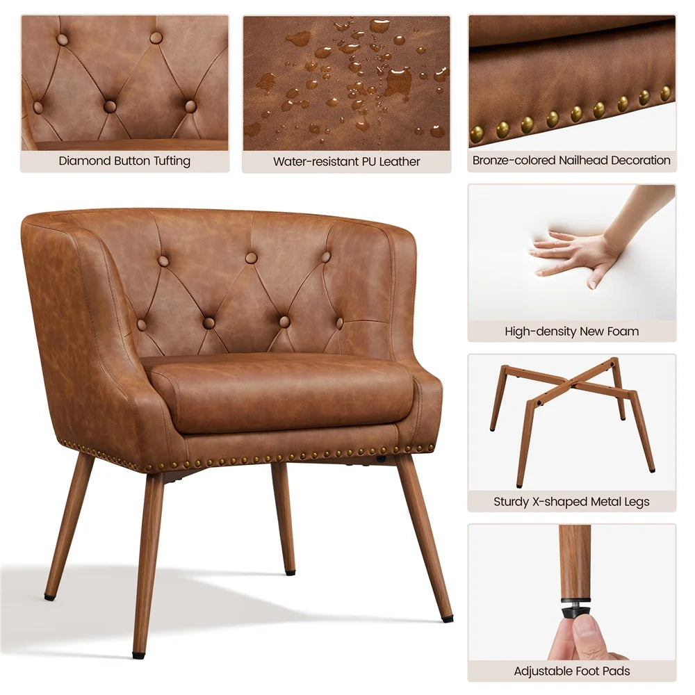 Brown Faux Leather Accent Chair with Metal Legs Y11765
