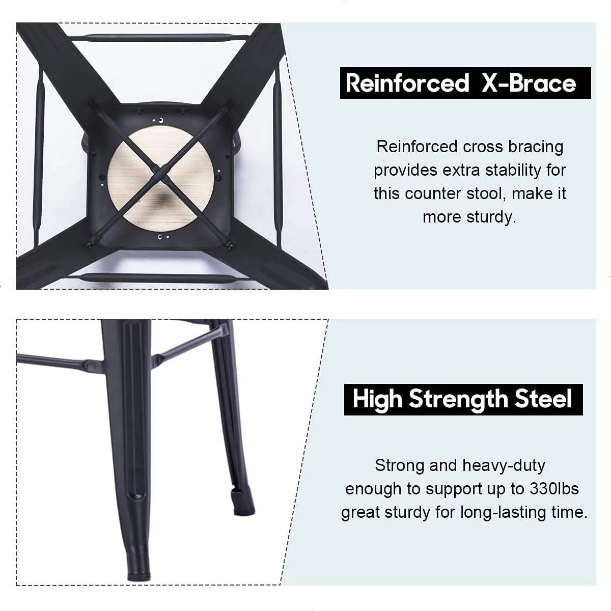 24 Metal Barstools Set of 4 Counter Height with Back D4356
