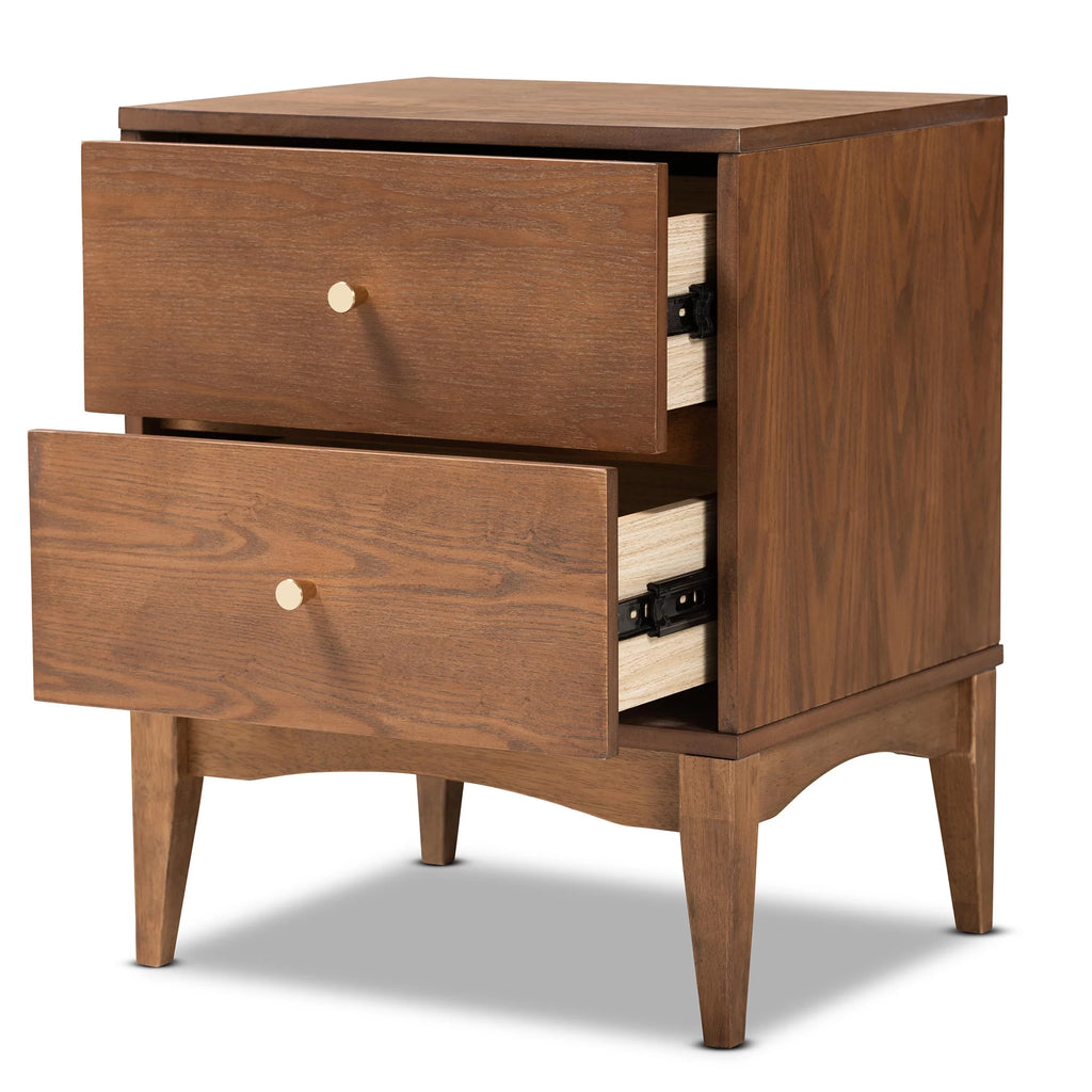 Ash Walnut Finished Wood 2-Drawer Nightstand V6344